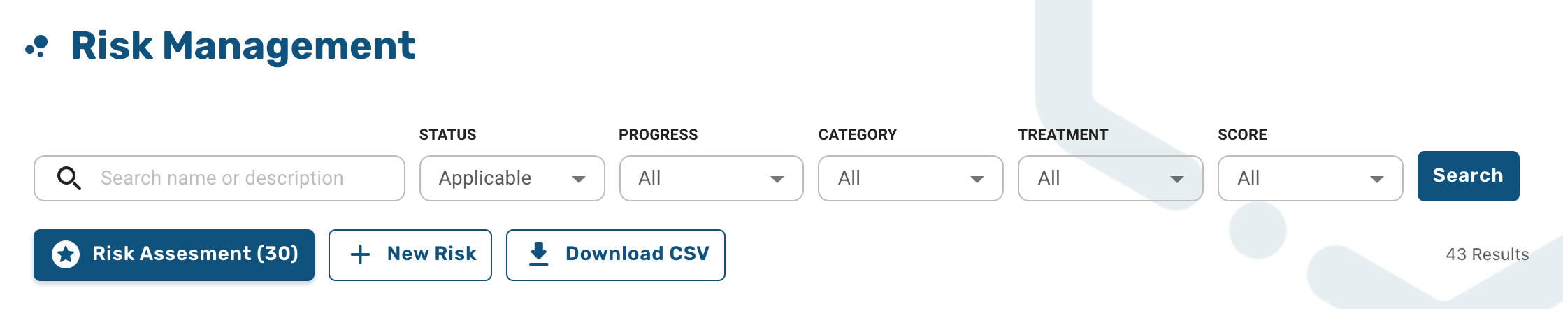 A screenshot from the Risk Management page showing the Risk Assessment button